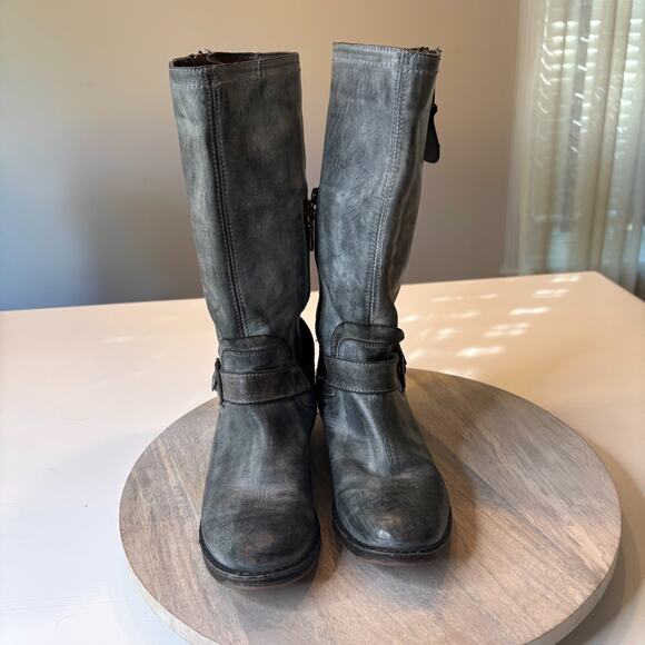 Roan by Bed | Stu Women's Distressed Gray Leather Moto Riding Boots US Size 7 - Picture 7 of 15